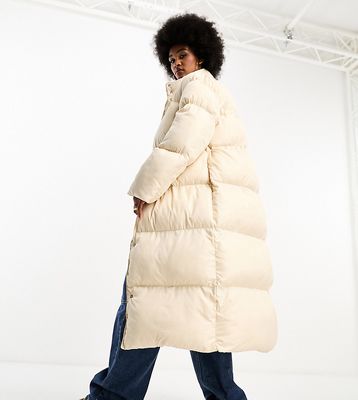 ASOS DESIGN Tall longline puffer coat in cream-White