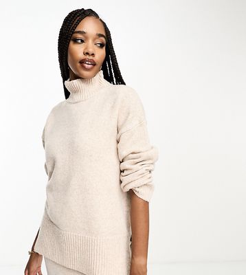 ASOS DESIGN Tall longline sweater with high neck in oatmeal-Neutral