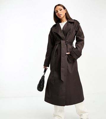 ASOS DESIGN Tall longline trench coat in chocolate-Brown