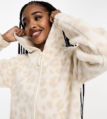 ASOS DESIGN Tall lounge animal borg hoodie in cream - part of a set-White