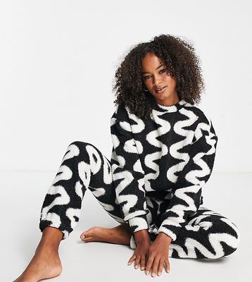 ASOS DESIGN Tall lounge scribble print borg sweatpants in black - part of a set