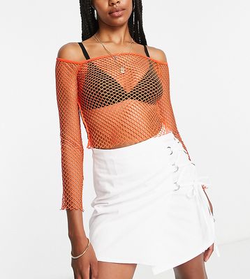 ASOS DESIGN Tall mini skirt with lace up ring detail in white