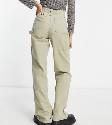 ASOS DESIGN Tall minimal cargo pants in khaki with contrast stitching-Green