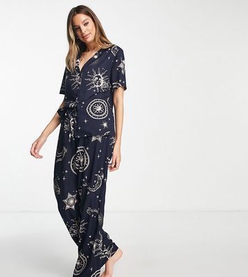 ASOS DESIGN Tall modal horoscope shirt & pants pajama set in navy