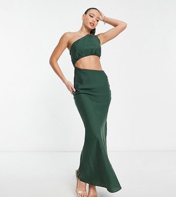 ASOS DESIGN Tall one shoulder maxi dress in washed fabric with cut out waist in dark green