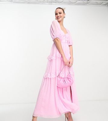 ASOS DESIGN Tall open back lace insert textured maxi tea dress in light pink