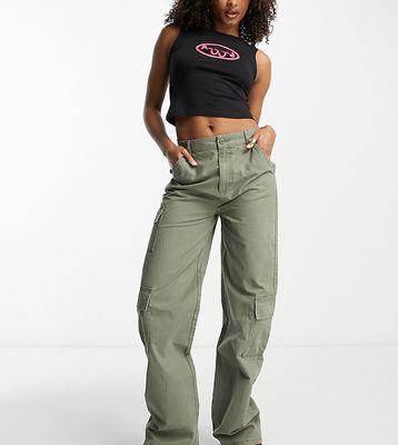 ASOS DESIGN Tall oversized cargo pants with multi pockets in khaki-Green