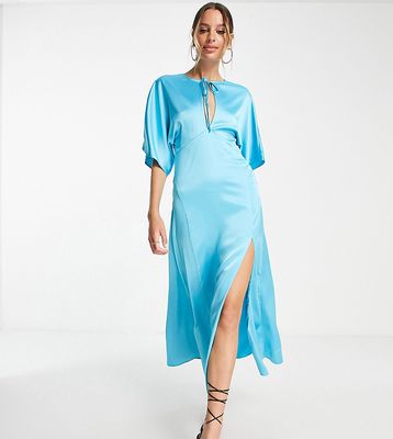 ASOS DESIGN Tall paneled satin midi dress with keyhole in blue
