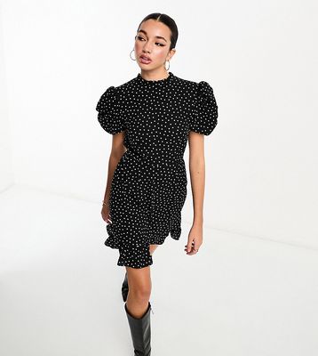 ASOS DESIGN Tall pie crust neck puff sleeve mini tea dress in mono spot-Multi