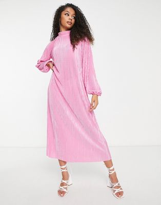 ASOS DESIGN Tall plisse high neck maxi dress in light pink