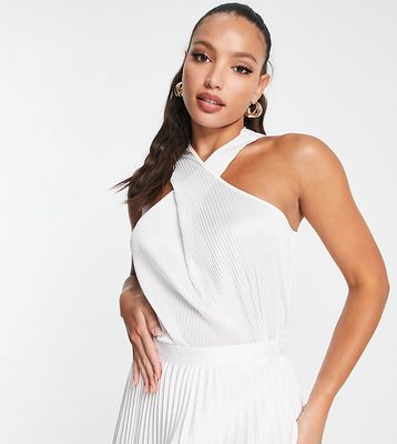 ASOS DESIGN Tall plisse top with twist neck in white