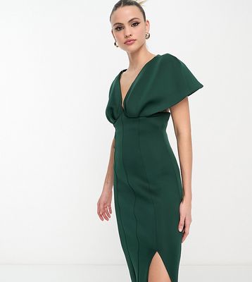 ASOS DESIGN Tall plunge neck dropped shoulder pencil midi dress in forest green