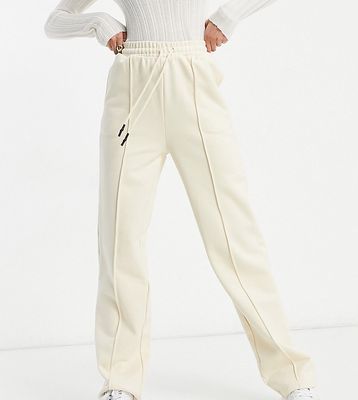 ASOS DESIGN Tall premium straight leg sweatpants with pintuck in cream-White