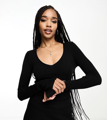 ASOS DESIGN Tall ribbed sweater with v neck in black - part of a set