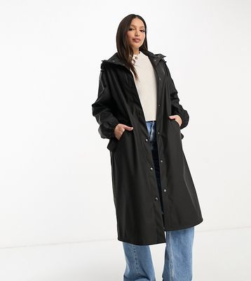 ASOS DESIGN Tall rubberized rain parka coat in black