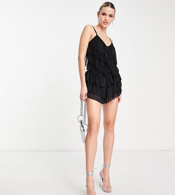 ASOS DESIGN Tall ruffle shorts in black - part of a set