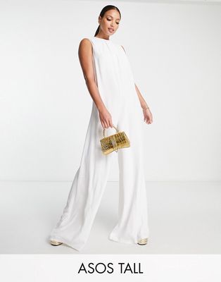 ASOS DESIGN Tall sleeveless minimal maxi jumpsuit in ivory-White