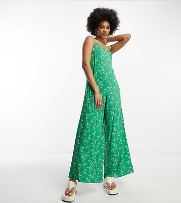 ASOS DESIGN Tall strappy culotte jumpsuit in green floral print-Multi