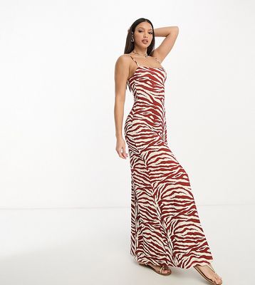 ASOS DESIGN Tall strappy square neck maxi dress in rust zebra-Multi