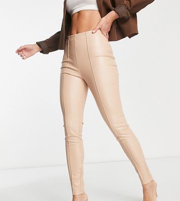 ASOS DESIGN Tall stretch leather look cigarette pants in mink-Pink