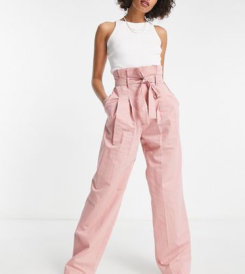 ASOS DESIGN Tall stripe paperbag waist pants in pink