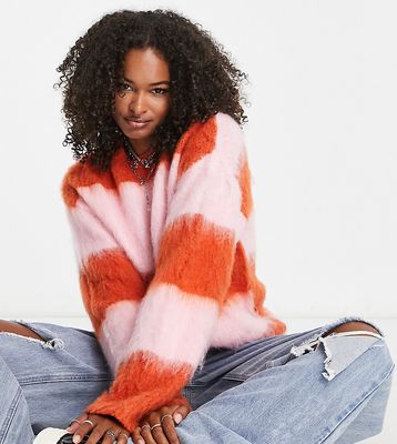 ASOS DESIGN Tall stripe sweater in brushed yarn in pink and orange-Multi