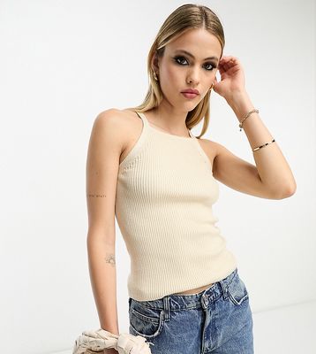 ASOS DESIGN Tall tank top with high square neck in stone-Neutral