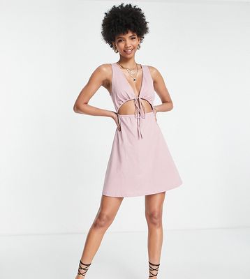 ASOS DESIGN Tall v neck cut out mini dress with tie detail in rose-Pink