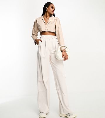 ASOS DESIGN Tall wide leg pants with patch pockets in ecru-White