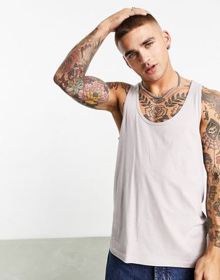 ASOS DESIGN tank top with scoop neck in washed gray-Pink
