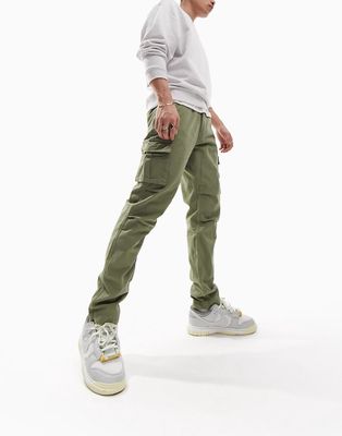 ASOS DESIGN tapered cargo pants in sage green with 3D pockets