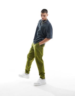 ASOS DESIGN tapered heavyweight sweatpants in khaki-Green