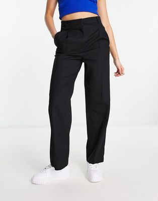 ASOS DESIGN tapered mom pants with linen in black
