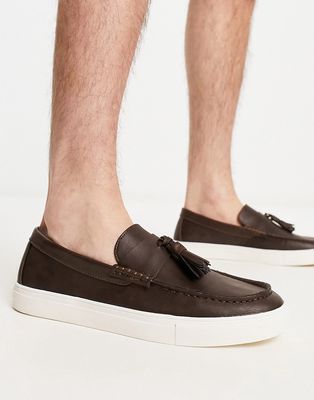 ASOS DESIGN Tassel loafers in brown faux leather with white sole