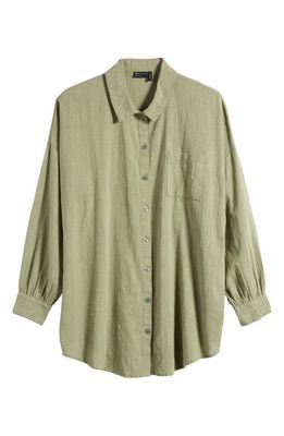 ASOS DESIGN Textured Cotton Beach Button-Up Shirt in Khaki