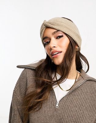 ASOS DESIGN textured knit headband in mink-Neutral