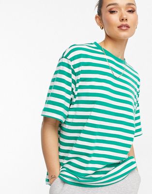 ASOS DESIGN textured oversized T-shirt in green and cream stripe-Multi