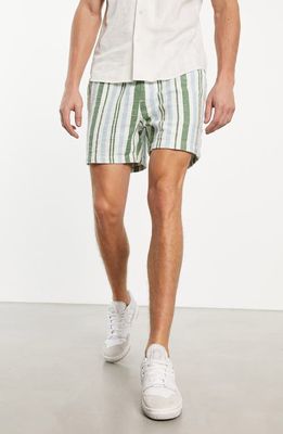 ASOS DESIGN Textured Stripe Slim Fit Cotton Shorts in Green Multi