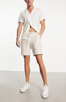ASOS DESIGN Textured Stripe Slim Fit Cotton Shorts in Ivory Multi