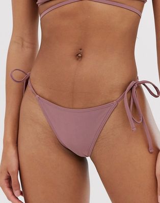 ASOS DESIGN tie side bikini bottom in mauve-Purple