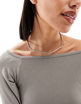 ASOS DESIGN torque choker with wave in silver tone