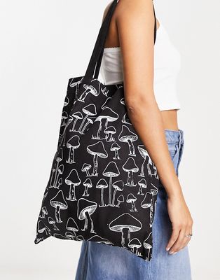 ASOS DESIGN tote bag in mushroom print in black