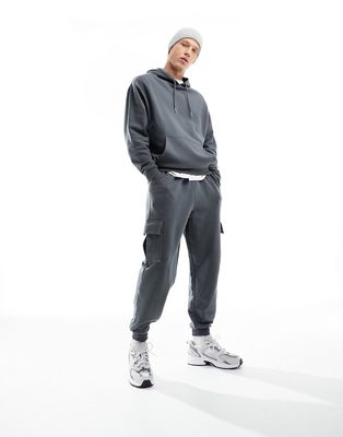 ASOS DESIGN tracksuit with oversized hoodie and relaxed sweatpants in charcoal-Gray
