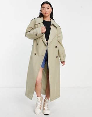 ASOS DESIGN trench coat with contrast stitch in sage-Green