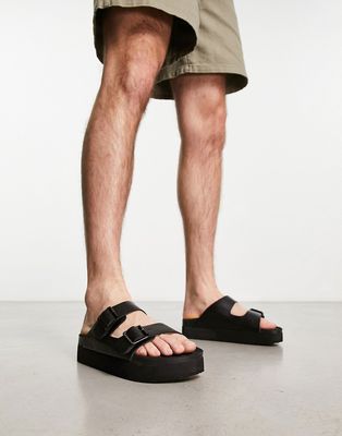 ASOS DESIGN two strap chunky sandals in faux leather-Black