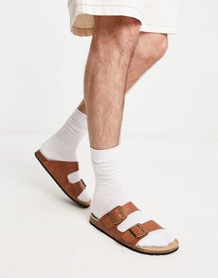 ASOS DESIGN two strap sandals in brown faux leather