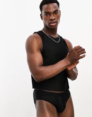 ASOS DESIGN underwear set with tank top and briefs in black mesh