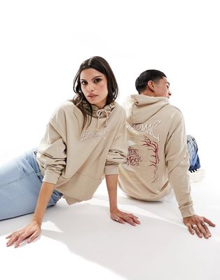 ASOS DESIGN unisex license oversized hoodie with Fleetwood Mac graphics in beige-Neutral