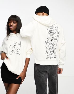 ASOS DESIGN unisex license oversized hoodie with Picasso doodle print in ecru-White
