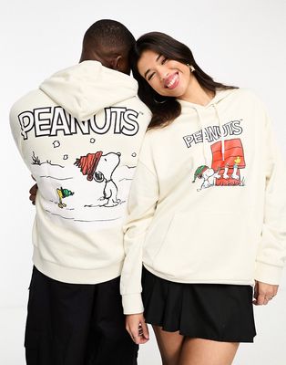 ASOS DESIGN unisex license oversized hoodie with Snoopy Christmas prints in stone-Neutral